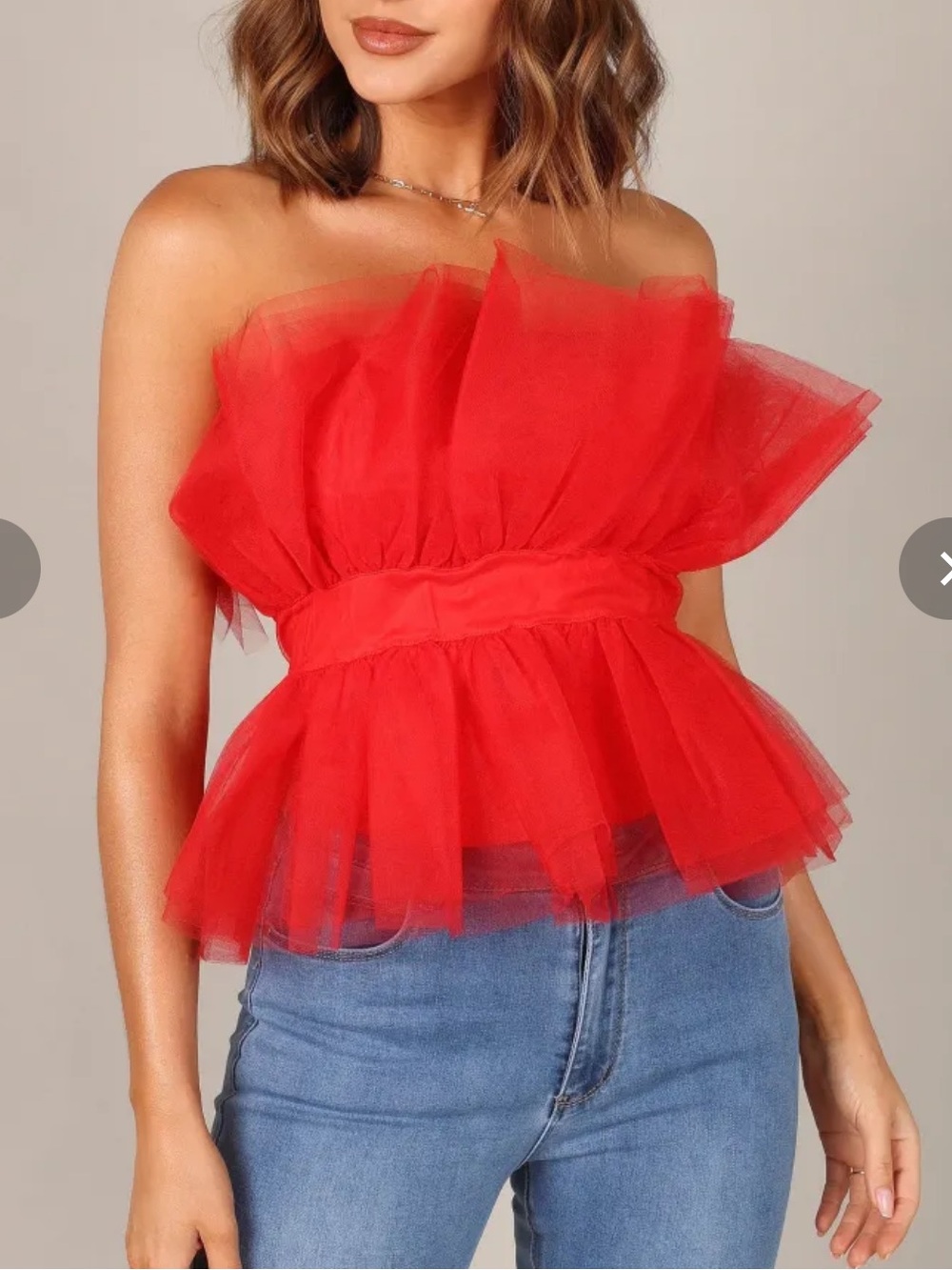 MARBLE Anthropologie Red Strapless Tulle Organza Top NEW Size Small